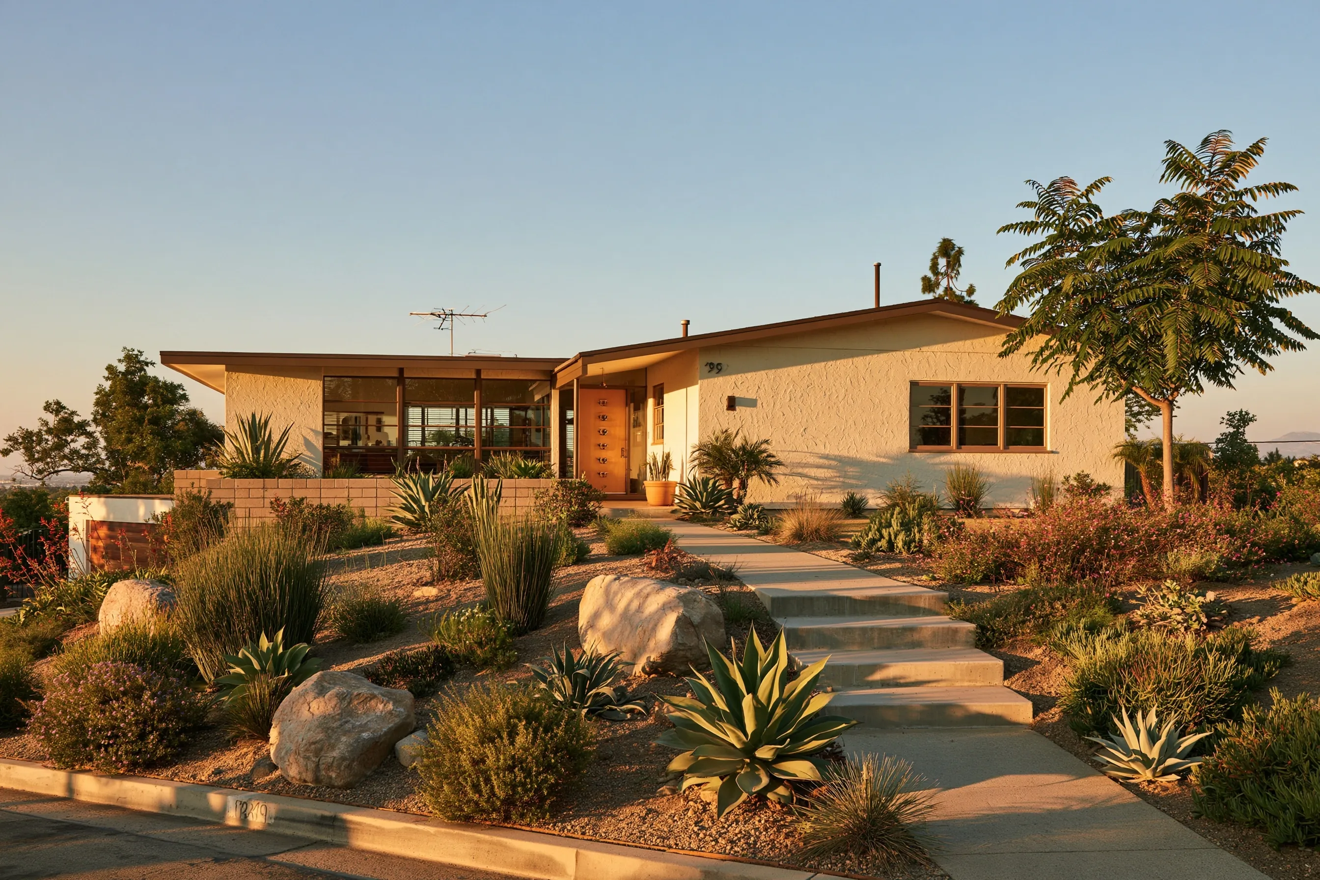 Older stucco exterior wall of a California ranch house